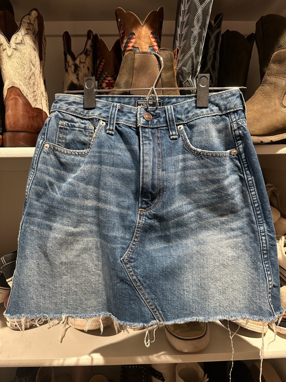 Abercrombie & Fitch Distressed Blue Denim Mini Skirt